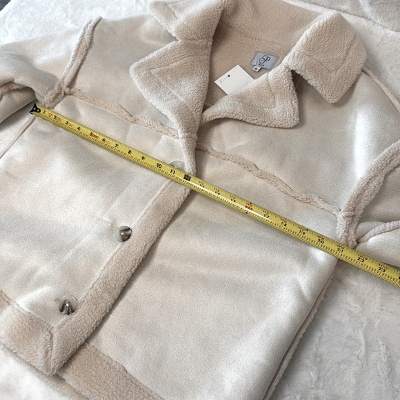 PLM Pascale La Mode Short Faux Wool Shearling, Suede Coat, Button Front, NWT - Picture 13 of 16